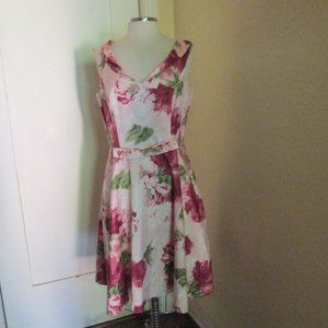 Dressy Sundress Pink Rose Green Floral Size 12/14